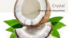  Presentation with coconut fruit - Beautiful theme featuring cracked-coconut-fruit-with-white backdrop and a soft green colored foreground