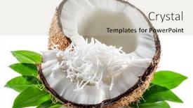  Presentation with coconut fruit - PPT layouts having cracked-coconut-fruit-with-white background and a soft green colored foreground
