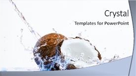  Presentation with fresh water splash green apple isolated white - Theme featuring cracked coconut with big splash background and a pink colored foreground