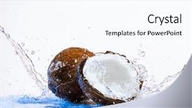  Presentation with fruit splash - Slide set having cracked coconut with big splash background and a pink colored foreground