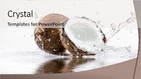  Presentation with coconut water - Theme enhanced with fresh tropical fruit on dark wooden background top view background and a tawny brown colored foreground