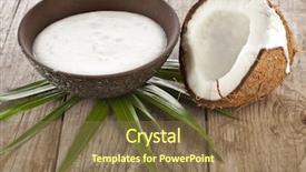  Presentation with milk coconut - PPT theme with cracked coconut with milk cream background and a violet colored foreground