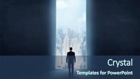  Presentation with businessman standing on mountain top - Slide deck featuring access gates - businessman standing in front background and a ocean colored foreground