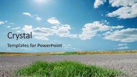  Presentation with green earth - Slide deck having cracked earth with green grass and deep blue sky over it background and a light blue colored foreground