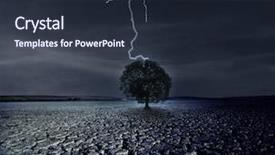  Presentation with single tree - Presentation design with cracked land and the lightning background and a tawny brown colored foreground