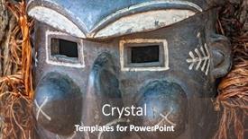  Presentation with religious symbols - PPT theme consisting of cracked-vintage-african-mask-religious background and a dark gray colored foreground