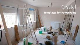  Presentation with messy - Slide deck featuring cracked wall - house indoor improvements background and a gray colored foreground