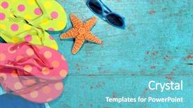  Presentation with wood planks - Audience pleasing slides consisting of crackels - summer background with flip-flops starfish backdrop and a teal colored foreground