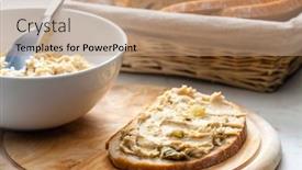  Presentation with spread - Slide set having cracklings-spread-with-pickled-cucumber background and a coral colored foreground