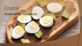  Presentation with spread - Presentation design featuring cracklings-spread-with-pickled-cucumber background and a coral colored foreground