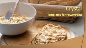  Presentation with spread - Presentation with cracklings-spread-with-pickled-cucumber background and a tawny brown colored foreground