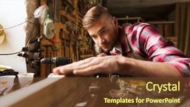  Presentation with carpenter - Colorful slide deck enhanced with craft - profession carpentry woodwork and people backdrop and a tawny brown colored foreground