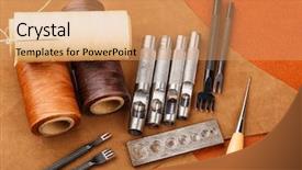  Presentation with leather craft - Slide set featuring craft tool for handmade leather background and a coral colored foreground