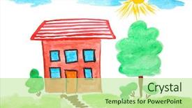  Presentation with white sheet - Cool new PPT theme with children s crafts - child's painting on white sheet backdrop and a mint green colored foreground