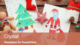  Presentation with wooden - Colorful PPT layouts enhanced with children s crafts - child's paintings with toys backdrop and a coral colored foreground