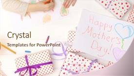  Presentation with happy mothers day - Beautiful PPT theme featuring children s crafts - little girl drawing happy mother's backdrop and a cream colored foreground