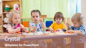 Presentation with daycare - Slides enhanced with crafts in kindergarten or daycare background and a coral colored foreground