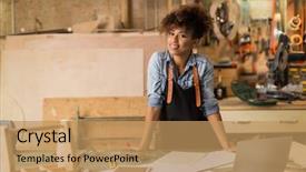  Presentation with afro - Audience pleasing theme consisting of craftsman - afro american woman craftswoman working backdrop and a coral colored foreground