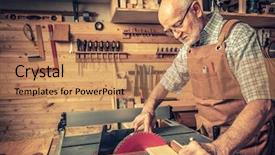  Presentation with craftsman - PPT layouts consisting of craftsman - senior woodworker with tablesaw background and a coral colored foreground