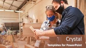  Presentation with craftsman - Slide deck consisting of craftsman-and-carpenter-trainee-woman background and a coral colored foreground