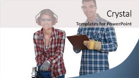  Presentation with craftsman - Beautiful PPT layouts featuring craftsman and craftswoman working together backdrop and a light gray colored foreground