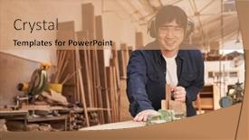  Presentation with wood joinery - Amazing slide deck having craftsman-as-a-carpenter-apprentice backdrop and a coral colored foreground