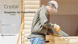  Presentation with craftsman - Colorful slides enhanced with craftsman as carpenter cutting wood with saw backdrop and a soft green colored foreground