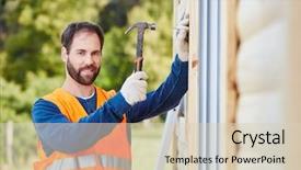  Presentation with craftsman - Beautiful PPT theme featuring craftsman building new house while backdrop and a soft green colored foreground