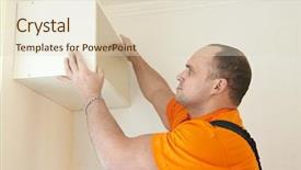  Presentation with kitchen cabinet - Audience pleasing PPT layouts consisting of carpenter at kitchen cabinet installation backdrop and a lemonade colored foreground