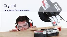  Presentation with cutting board - Amazing slide set having craftsman-cutting-a-wooden-board backdrop and a sky blue colored foreground