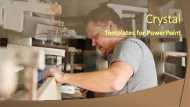  Presentation with inspection - PPT layouts consisting of craftsman-during-a-material-inspection background and a violet colored foreground