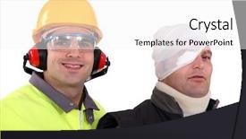  Presentation with craftsman - Presentation design consisting of craftsman helping injured colleague background and a white colored foreground