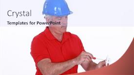  Presentation with craftsman - PPT theme having craftsman-holding-a-screwdriver background and a sky blue colored foreground