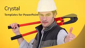  Presentation with craftsman - Audience pleasing theme consisting of craftsman holding a spanner and making a thumbs up sign backdrop and a yellow colored foreground