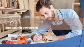  Presentation with craftsman - Theme having craftsman-in-a-wood-workshop background and a coral colored foreground