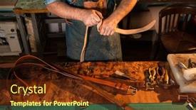  Presentation with manufacturing process - Slide deck featuring craftsman-in-apron-working background and a tawny brown colored foreground