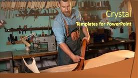  Presentation with manufacturing process - PPT theme consisting of craftsman-in-apron-working background and a tawny brown colored foreground