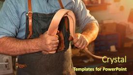  Presentation with manufacturing process - Slide deck with craftsman-in-apron-working background and a tawny brown colored foreground