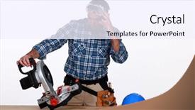  Presentation with craftsman - Slide deck enhanced with craftsman looking at his new electric saw background and a sky blue colored foreground