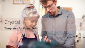  Presentation with mentoring - Amazing slide deck having craftsman-mentoring-female-apprentice backdrop and a soft green colored foreground