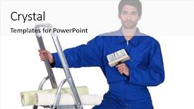  Presentation with craftsman - PPT layouts having craftsman painter climbing on a ladder background and a white colored foreground