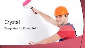  Presentation with craftsman - Cool new PPT layouts with craftsman painter stands on the stairs with roller portrait over white background backdrop and a white colored foreground
