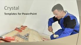 Presentation with craftsman - Presentation featuring craftsman putting wooden floor in room background and a light gray colored foreground