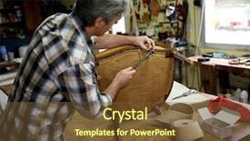  Presentation with antique parchment legal trust - Presentation design consisting of craftsman repairing antique armchair background and a tawny brown colored foreground