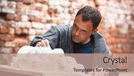  Presentation with craftsman - Presentation featuring craftsman restorer working with gypsum background and a coral colored foreground