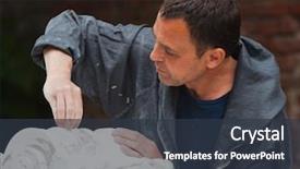  Presentation with craftsman - Presentation having craftsman restorer working with gypsum background and a  colored foreground