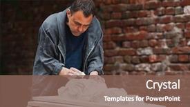  Presentation with craftsman - Slides having restorer working with gypsum model background and a violet colored foreground