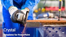  Presentation with metal fabricator - Theme consisting of craftsman sawing metal with disk background and a navy blue colored foreground