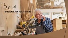  Presentation with senior heands - Cool new presentation theme with craftsman-senior-on-the-phone backdrop and a coral colored foreground