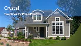  Presentation with at home senior care - PPT theme having craftsman style vacation home background and a teal colored foreground